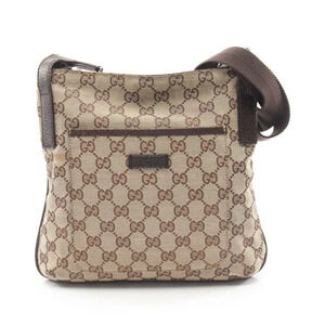 Gucci GG Canvas Shoulder Bag Leather Beige Cream Brown